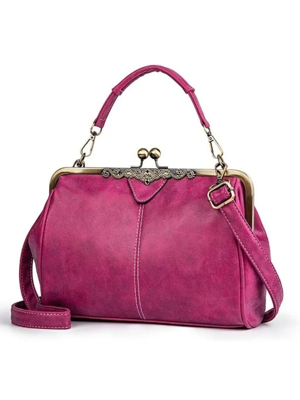 Vintage Structured Kiss-Lock Satchel in Fuchsia Or Blue